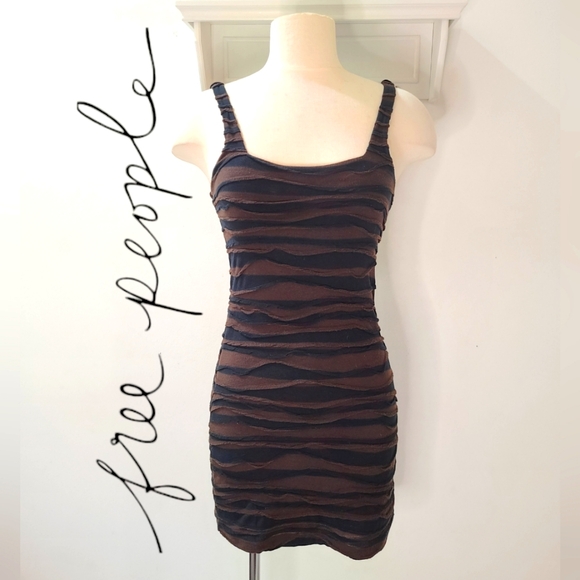 Free People Dresses & Skirts - Free People Bodycon Mini Dress Downtown Date Black/Brown XS BohoChic Mobwife